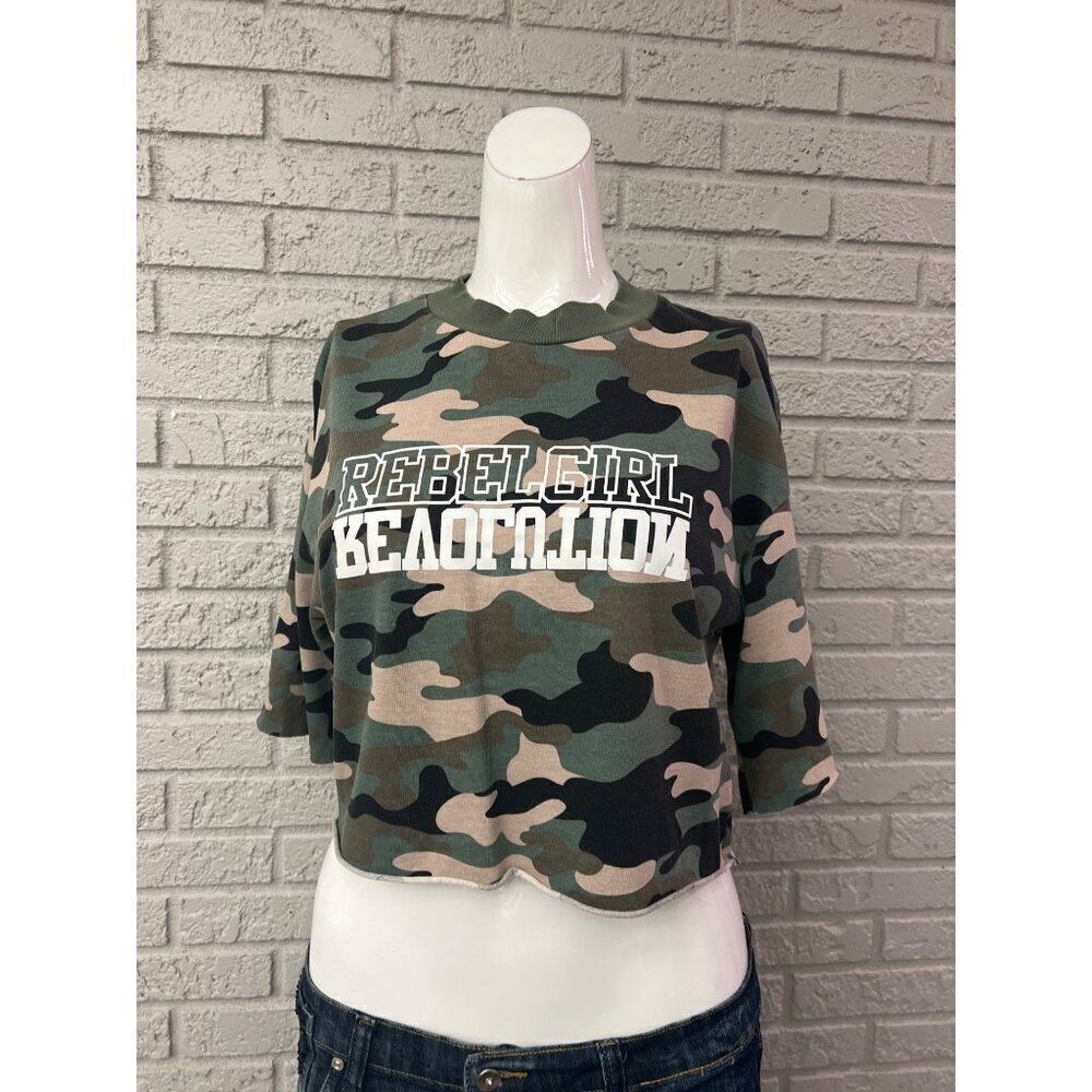 Divided H&M Women Camo Oversized Cropped High Neck Top Size XS
